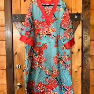Natori Long Sleeve Dress - Red and Blue Floral